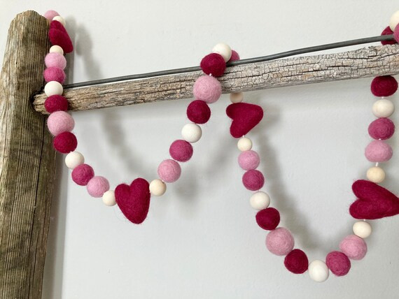 Valentine Garland. Burgundy Heart Garland. Felt Ball Garland. | Etsy | Etsy (US)