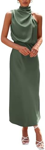 PRETTYGARDEN Women's 2025 Summer Satin Dress Elegant Sleeveless Mock Neck Cocktail Party Maxi Dre... | Amazon (US)