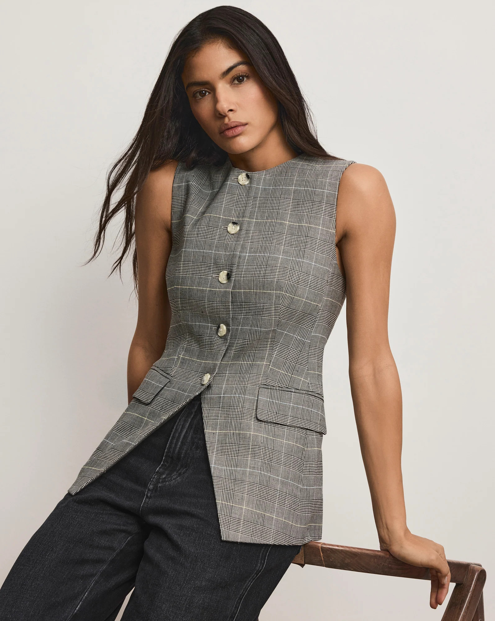 Lois Plaid Vest in Black Plaid | Veronica Beard | Veronica Beard