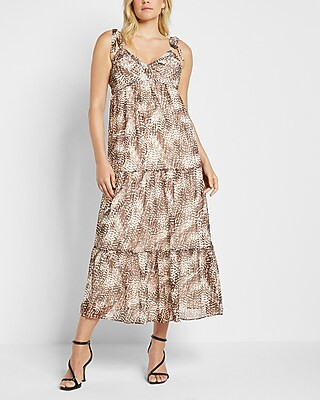 Abstract Print Tie Shoulder Tiered Maxi Dress | Express