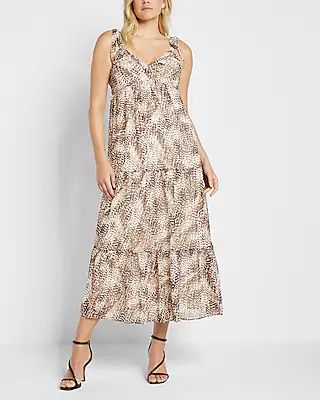 Abstract Print Tie Shoulder Tiered Maxi Dress | Express