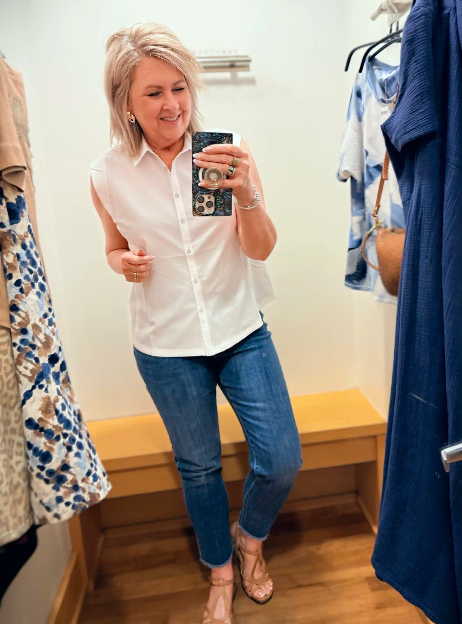 This outfit is also from Chico’s and the one I’d wear the most often! Both pieces are pieces I’d grab over and over and would wear separately too. My collared tank is a 1.5 and my ankle jeans are a size 1.

#LTKWorkwear #LTKOver40 #LTKootd