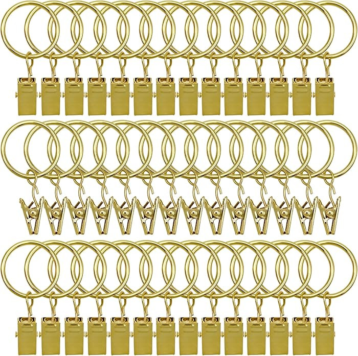 42 Pack Curtain Rod Clip Rings, 1" Interior Diameter, Metal, Drapery Ring with Clips, Rustproof V... | Amazon (US)