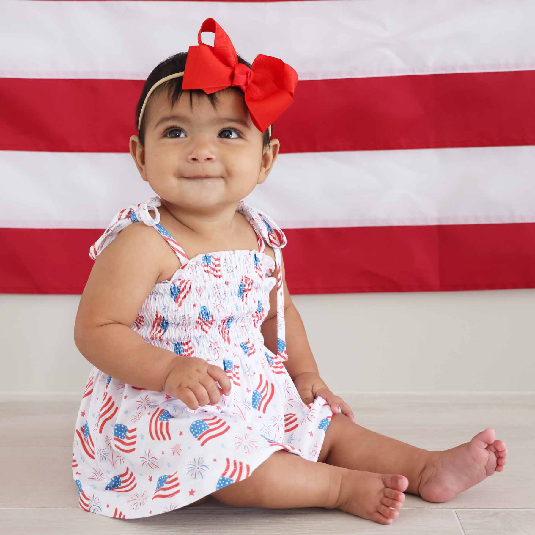 Smocked Twirl Bodysuit | Fireworks & Freedom | Caden Lane