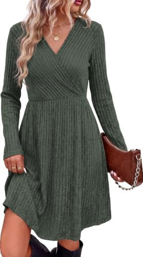 WIH0LL Womens Fall Dresses 2026 Long Sleeve Wrap Sweater Dress with Pockets | Amazon (US)