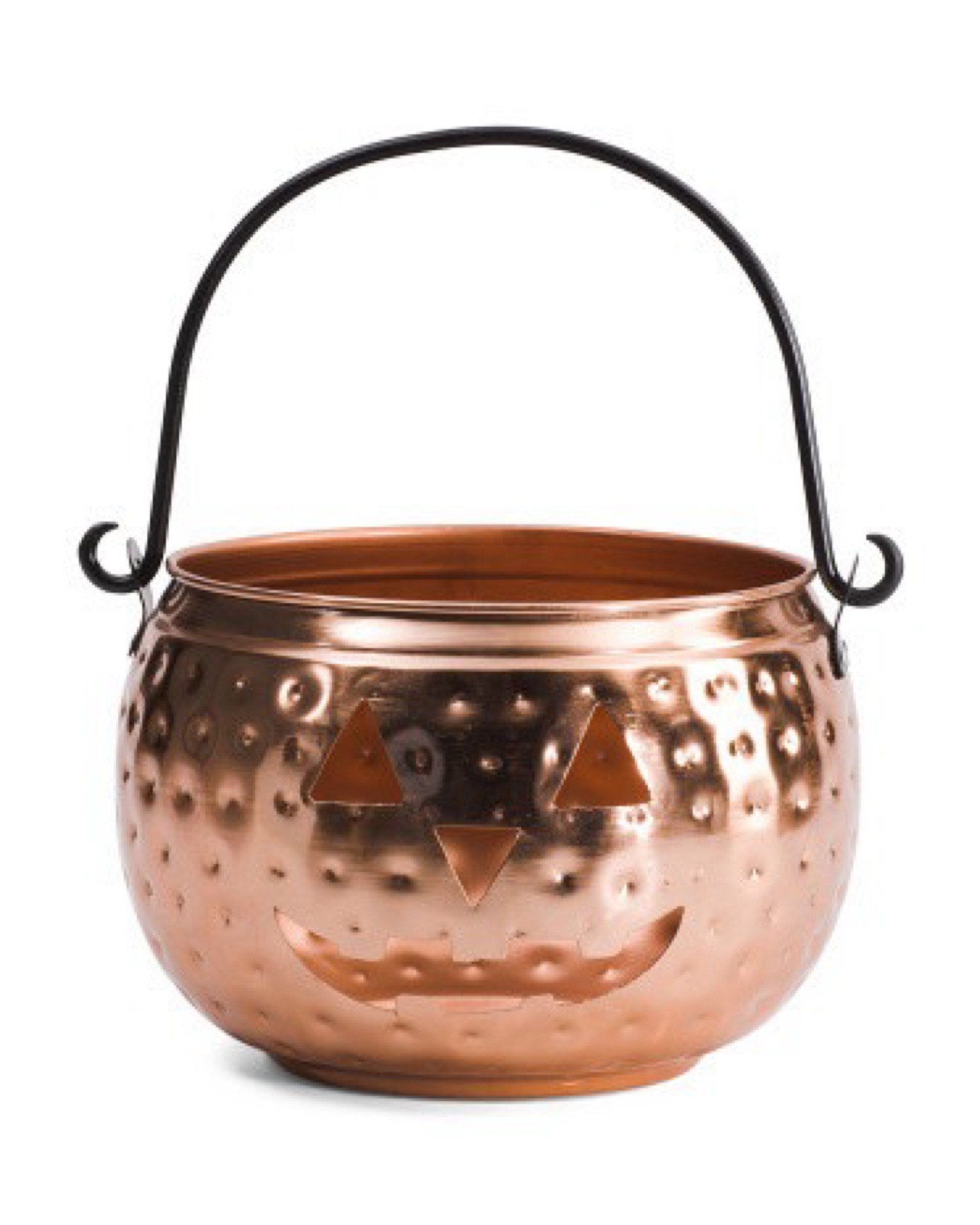 IN STOCK!  This copper colored Jack-O-Lantern bucket has a beautiful hammered finish, is a nice large size. 

Use for candy, snacks, add a battery candle or twinkle lights, I even added a color changing diffuser to mine! 

#LTKHome #LTKSeasonal #LTKFindsUnder50