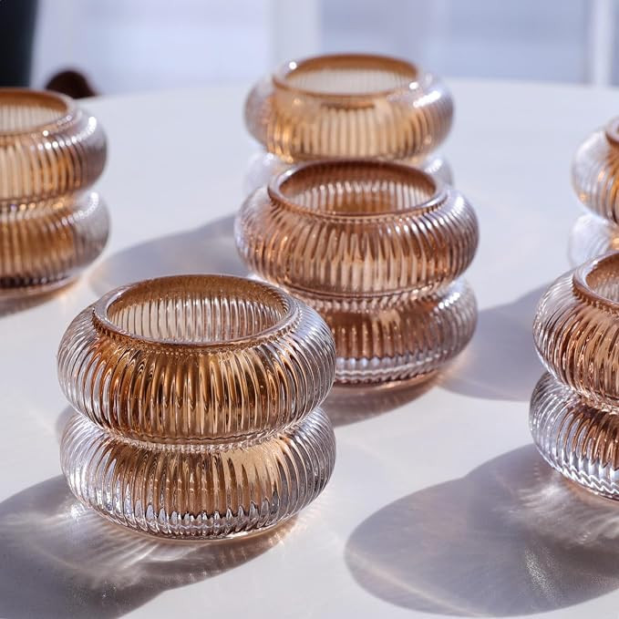 Woho Amber Votive Candle Holders, Ribbed Tealight Candle Holder Set of 6 | Set of 6 Ribbed Votive... | Amazon (US)