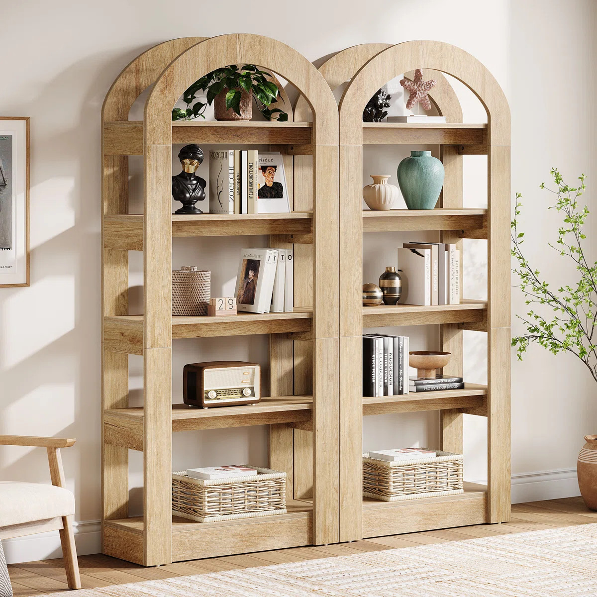 70.9" Tall Arched Bookcase Set (set Of 2), Modern 5-tier Open Bookshelf For Home Office, Bedroom,... | Wayfair North America