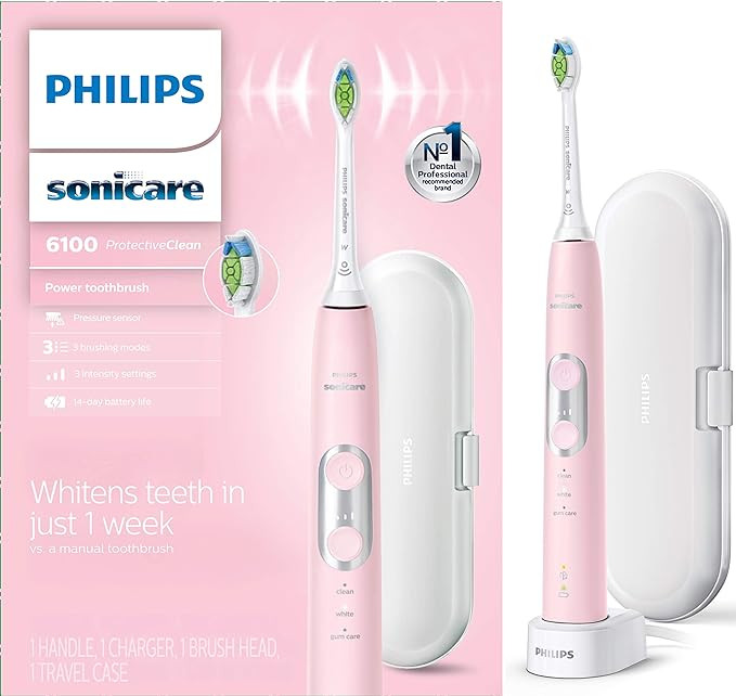 Philips Sonicare ProtectiveClean 6100 Rechargeable Electric Toothbrush, with Pressure Sensor, 3 C... | Amazon (US)
