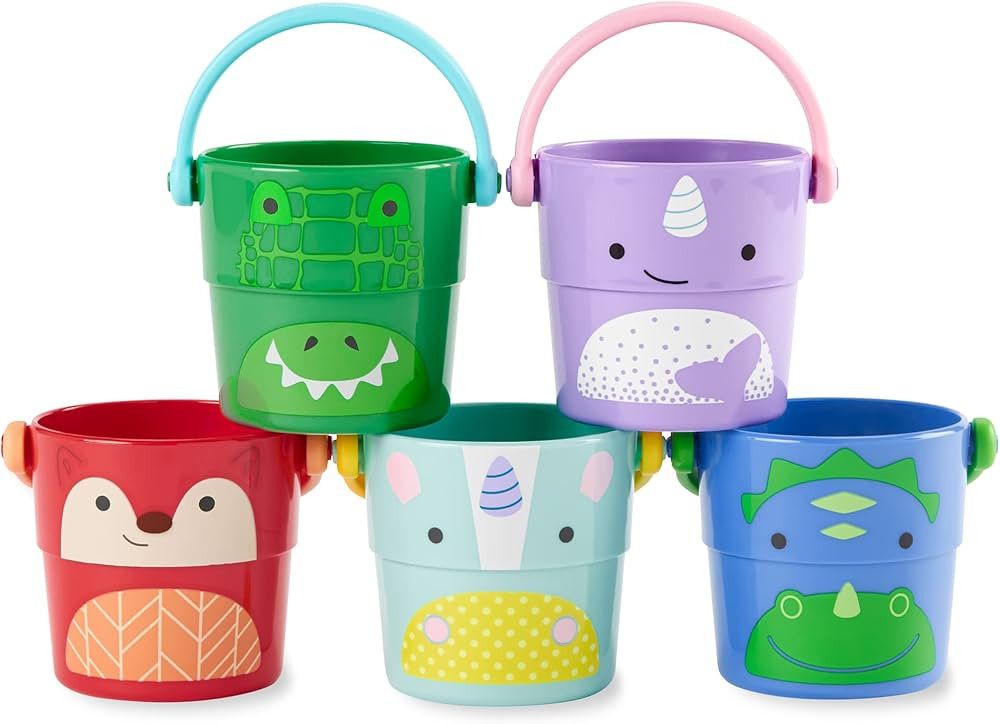 Skip Hop Baby Bath Toy Buckets, Zoo Stack & Pour Buckets, Pastel | Amazon (US)