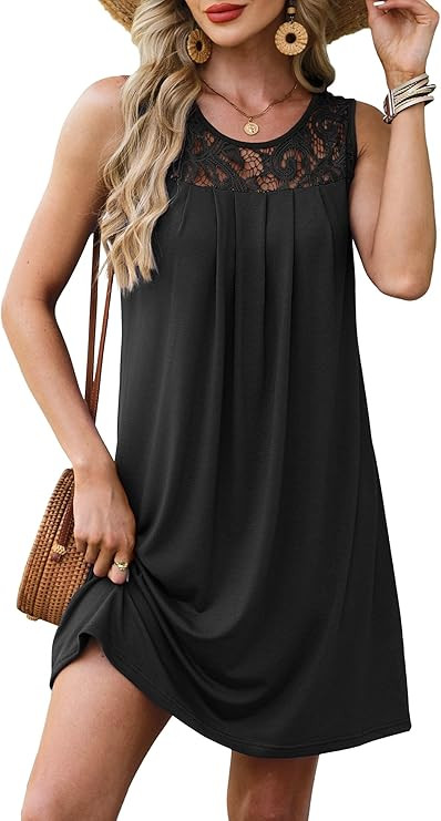 Summer Dresses for Women Beach Cover Up Sleeveless Lace Crewneck Sundress (S-3XL) | Amazon (US)