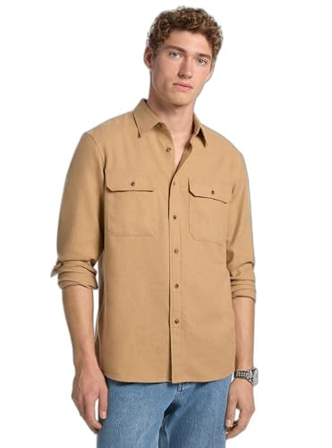 Michael Kors Men's Long Sleeve Two Pocket Flannel Classic Fit Shirt, Dark Camel Heather, M | Amazon (US)