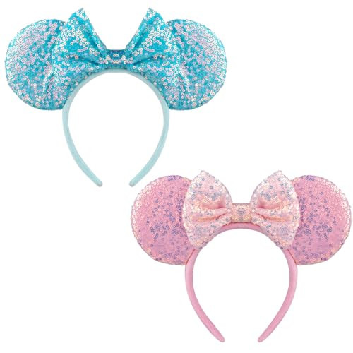 DRESHOW 2 Pack Mouse Ears Bow Headbands Glitter Party Decoration Cosplay Costume for Women | Amazon (US)