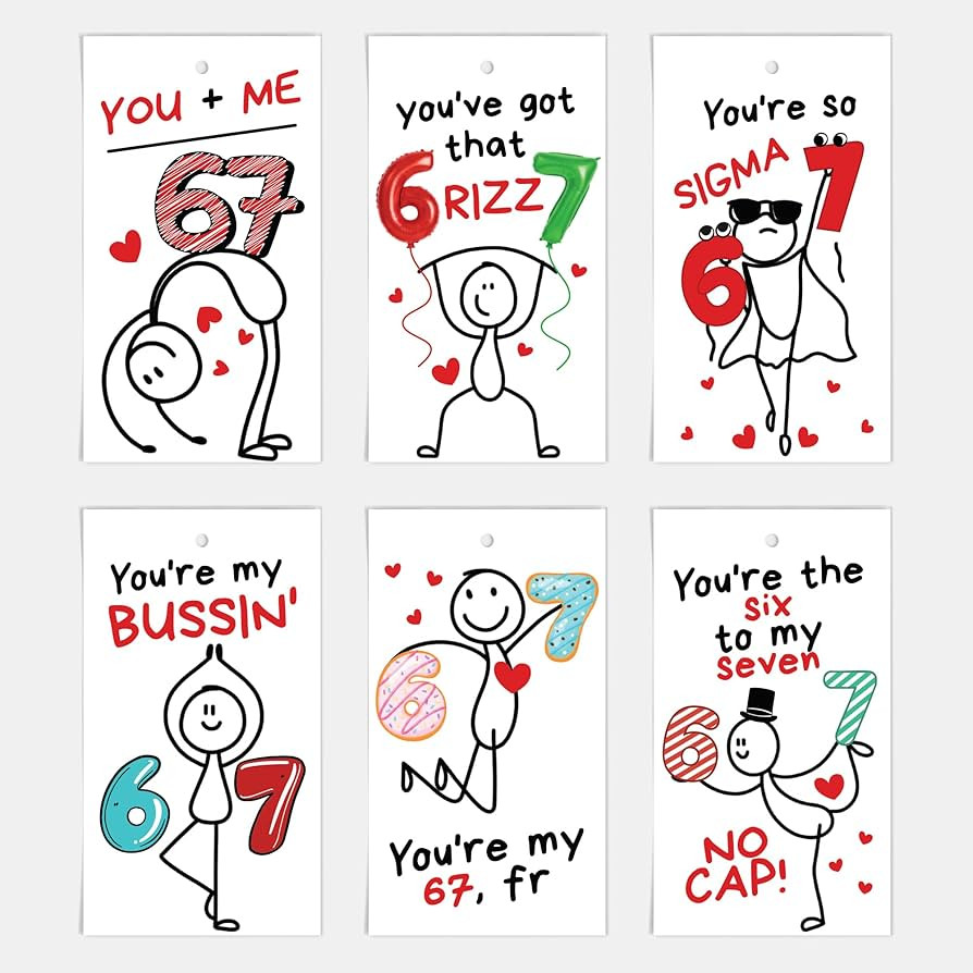 24-Pack Slang 67 Valentine Cards for Kids, Class Valentines Day Gifts for Kids, Trendy Stickman D... | Amazon (US)