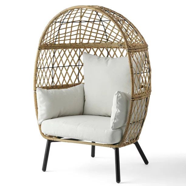 Better Homes & Gardens Kid's Ventura Outdoor Wicker Stationary Egg Chair with Cream Cushions | Walmart (US)