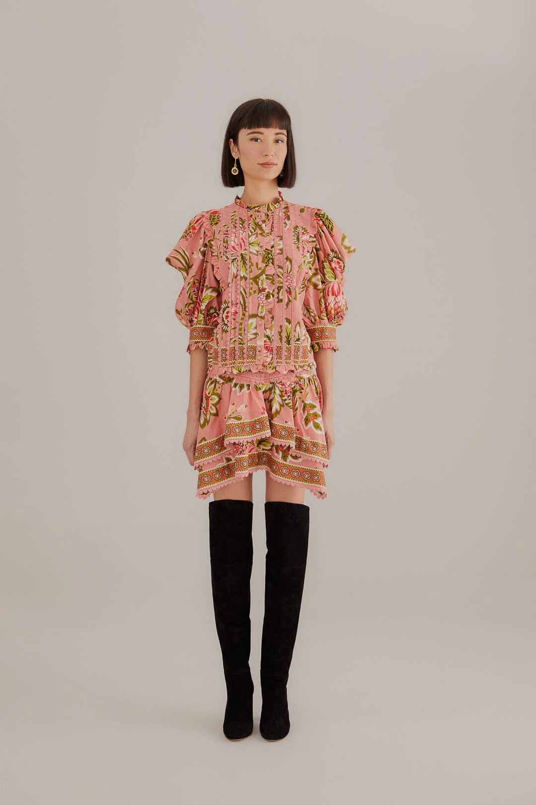 Soft Pink Aura Floral Mini Skirt | FarmRio (US)