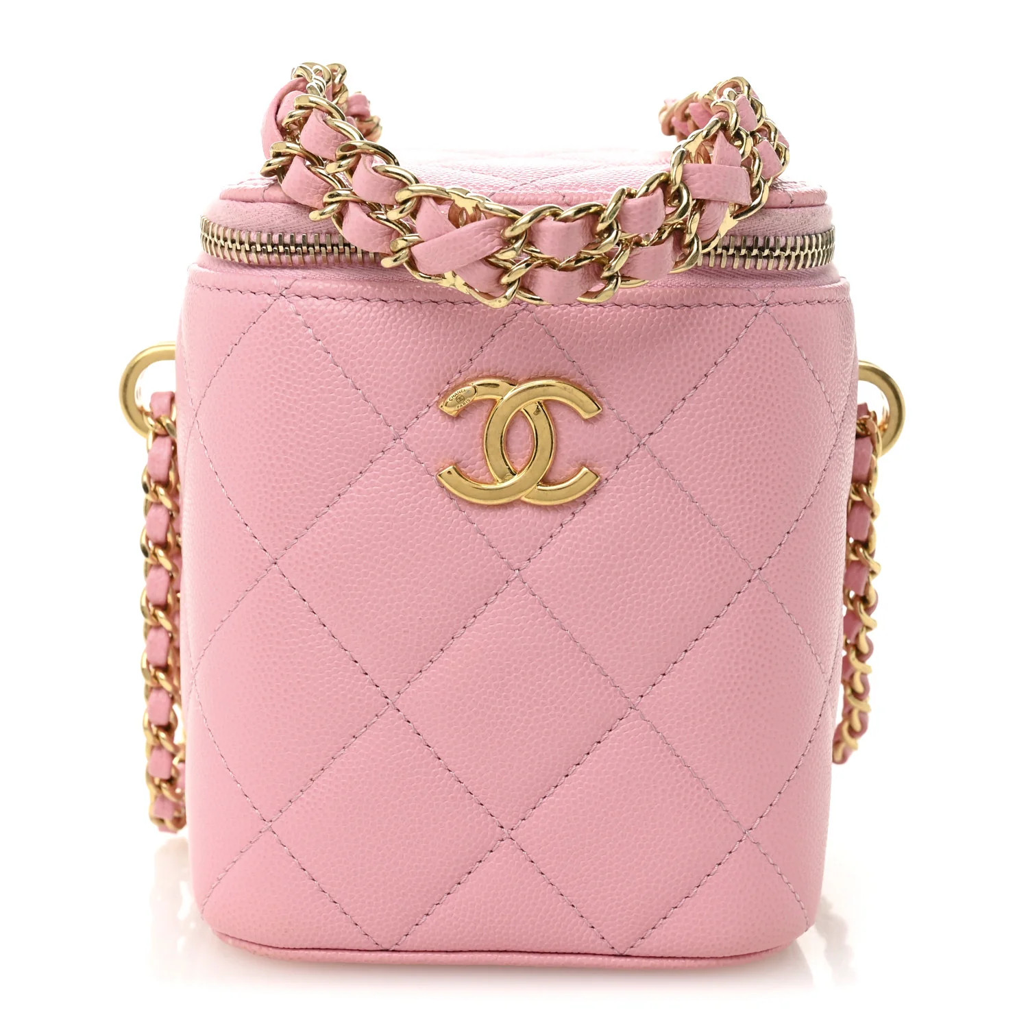 Caviar Quilted Tiny CC Vanity Case With Chain Pink | FASHIONPHILE (US)