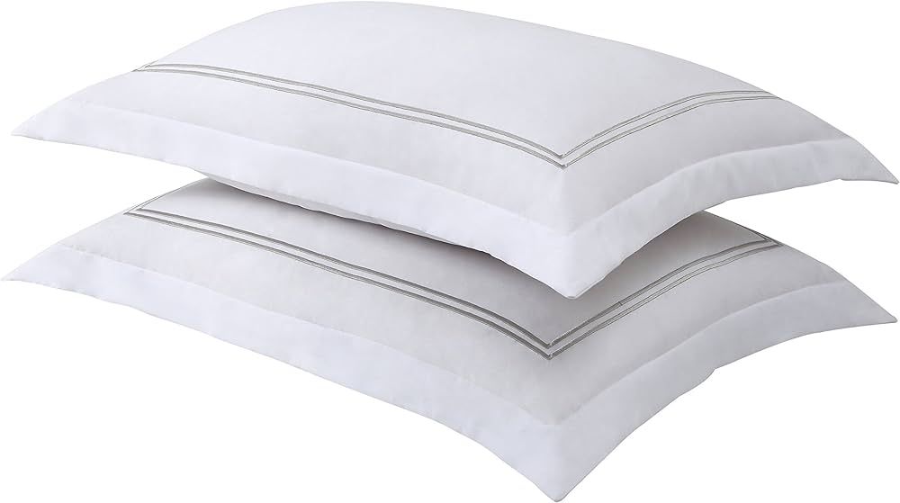 Bed Maker's Levinsohn Luxury Hotel Tailored Pillow Sham White with Silver Baratta Stitched Hem (2... | Amazon (US)