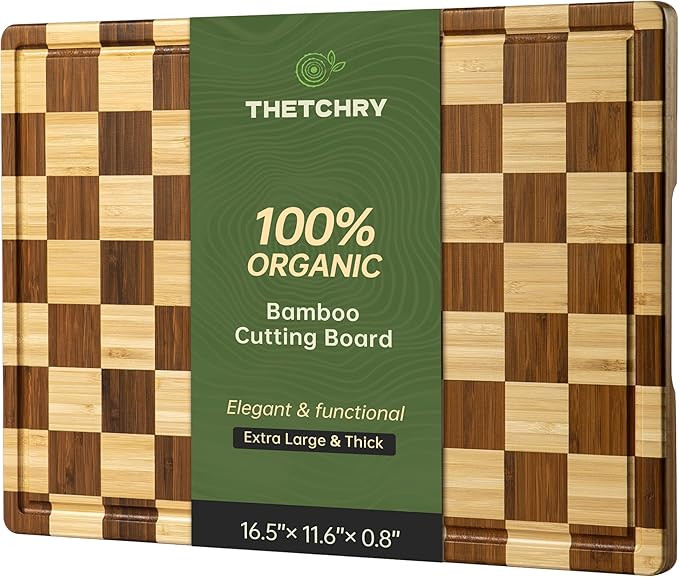 THETCHRY Bamboo Cutting Boards for Kitchen, Checkered Wooden Cutting Board with Juice Groove, Non... | Amazon (US)