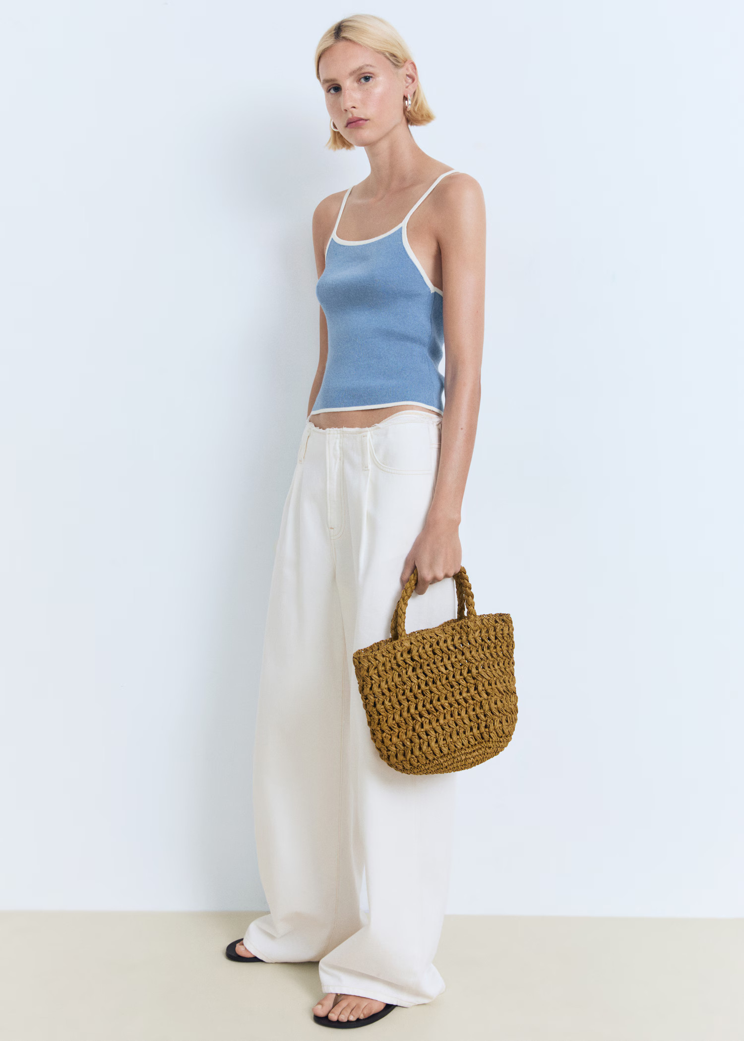 Knitted top with contrasting trim - Women | MANGO United Kingdom | MANGO (UK)