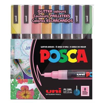 uniball POSCA 8pk PC-3M Water Based Paint Markers Fine Tip 0.9-1.3mm Glitter Colors | Target