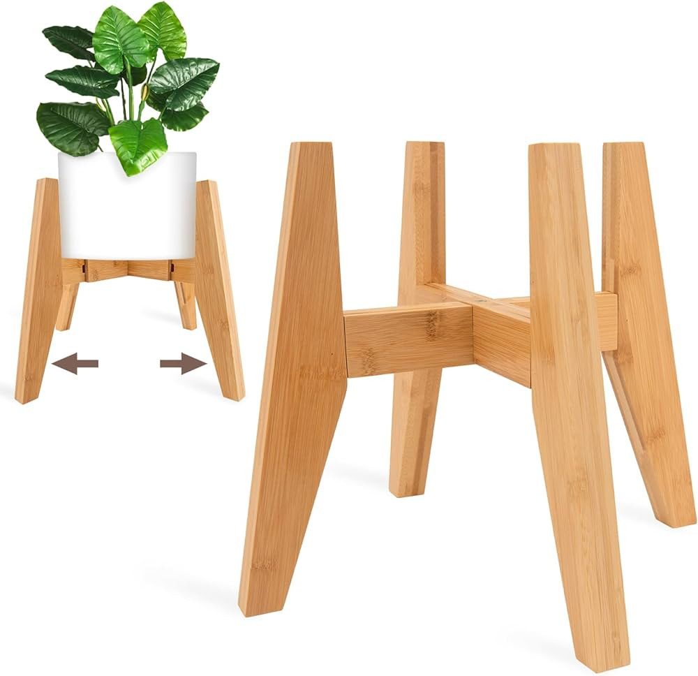Adjustable Bamboo Plant Stand(8 to 12 inches), Mid Century Modern Plant Stand, Indoor Plant Holde... | Amazon (US)