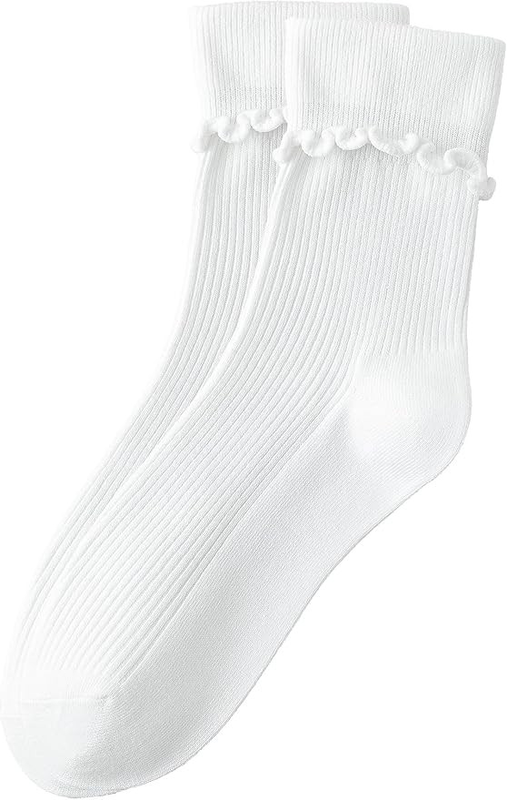 Ruffle Turn-Cuff Socks Women, Casual Cute Girl Ruffle Crew Socks Breathable Cool Frilly Socks | Amazon (US)