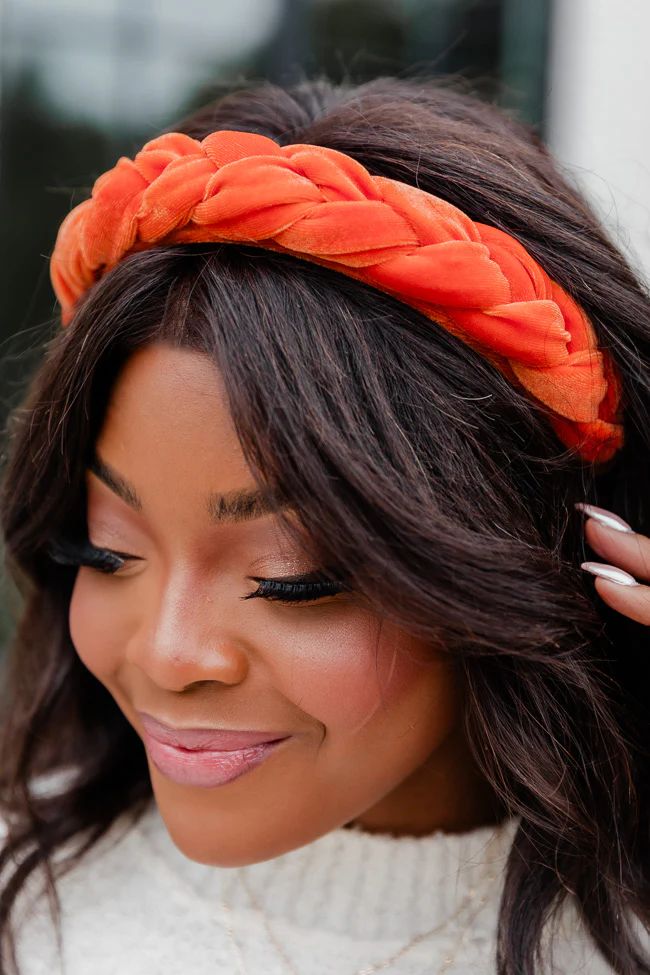 A Different Tale Orange Velvet Braided Headband | Pink Lily