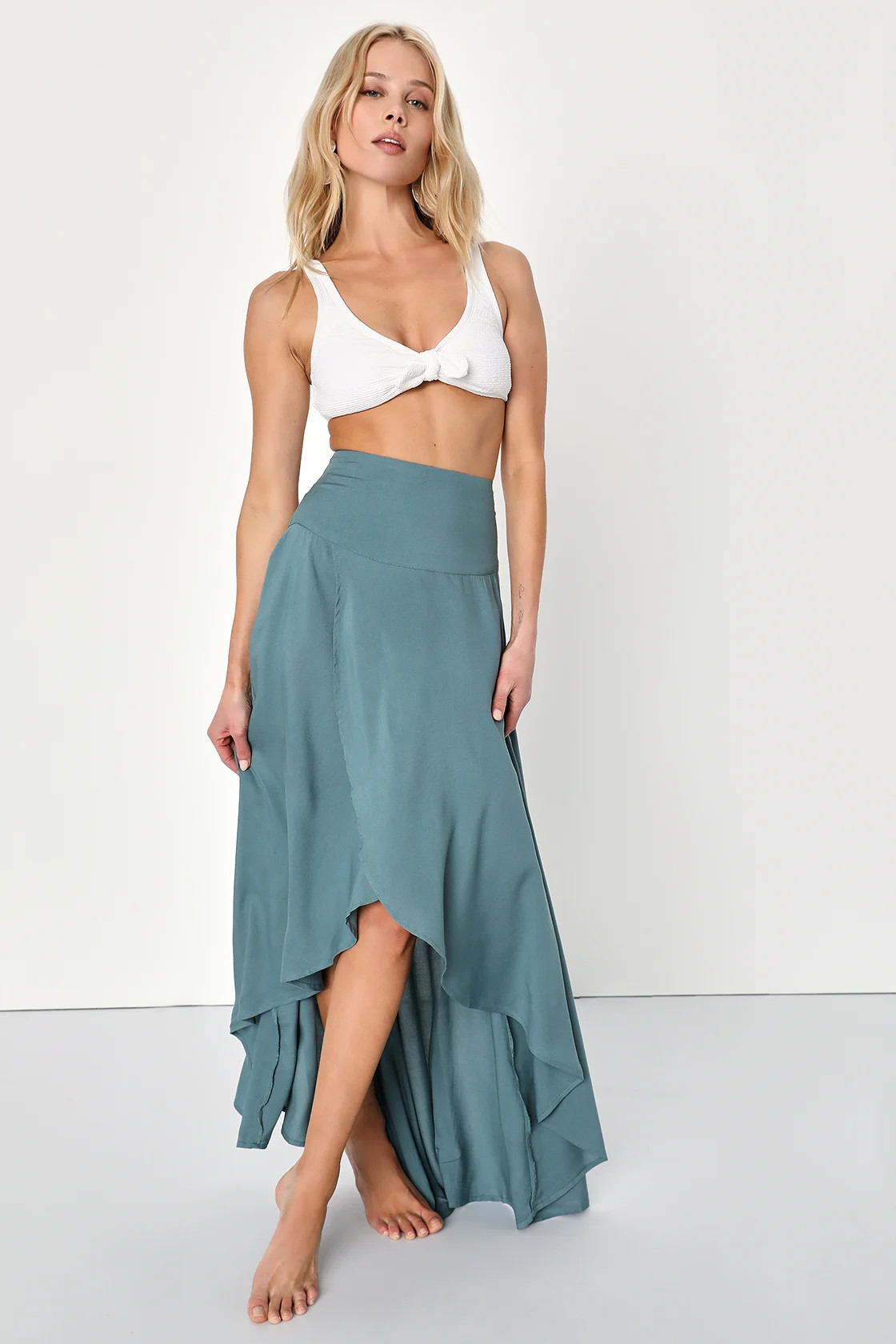 Ambrosio Dark Sage Green High-Low Maxi Skirt | Lulus (US)