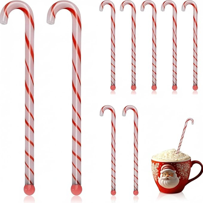 6 Pcs Christmas Glass Drink Stirrers 7 Inch Xmas Stir Sticks Reusable 3D Coffee and Cocktail Stir... | Amazon (US)