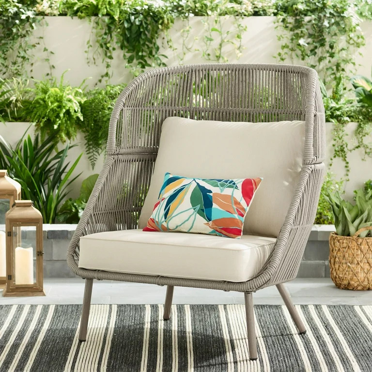 Better Homes & Gardens Tarren Wicker Outdoor Accent Chair with Cushions, Beige | Walmart (US)