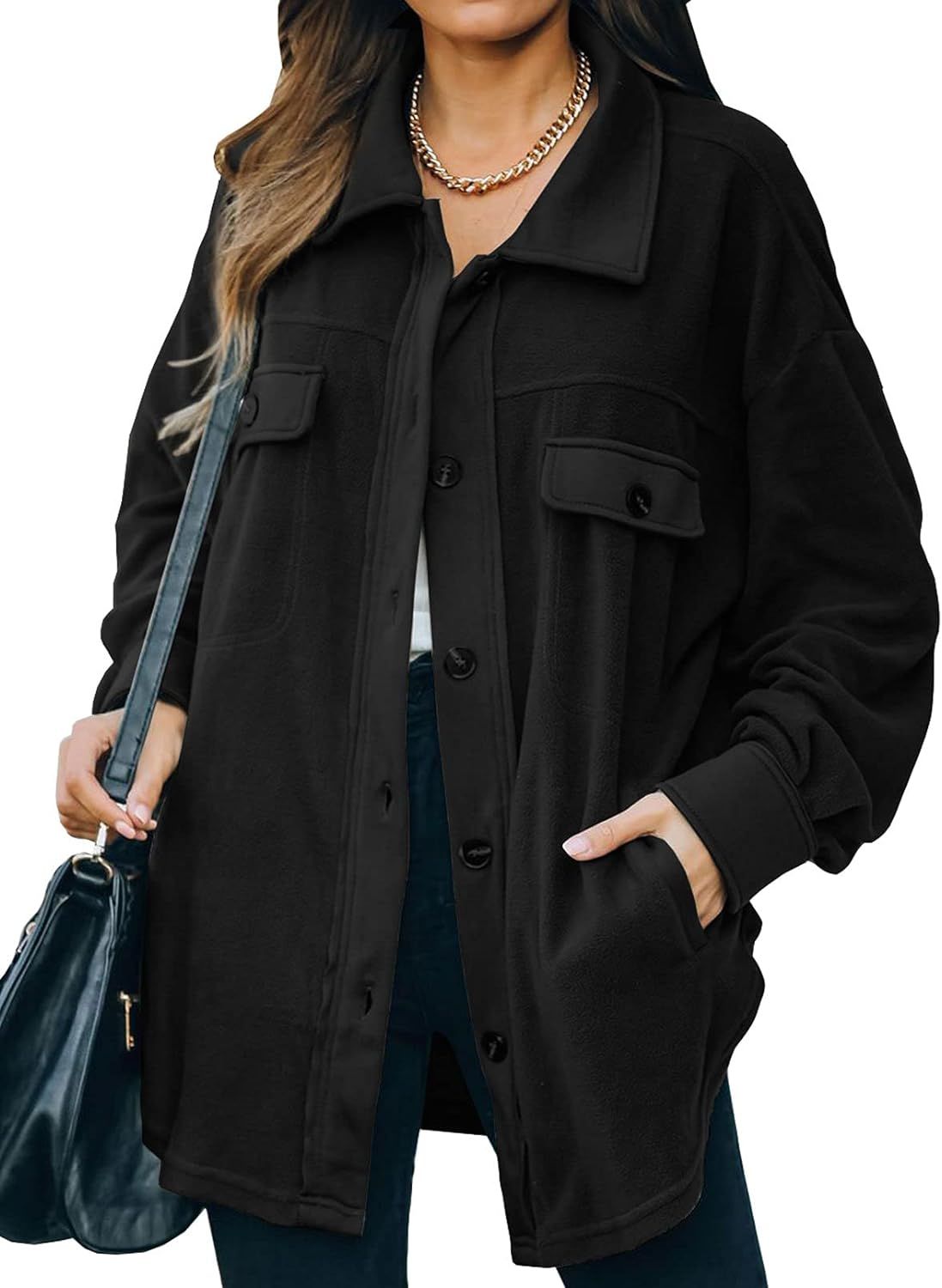 Astylish Womens Casual Coat Long Sleeve Shacket Shirt Jacket with Pockets | Amazon (US)