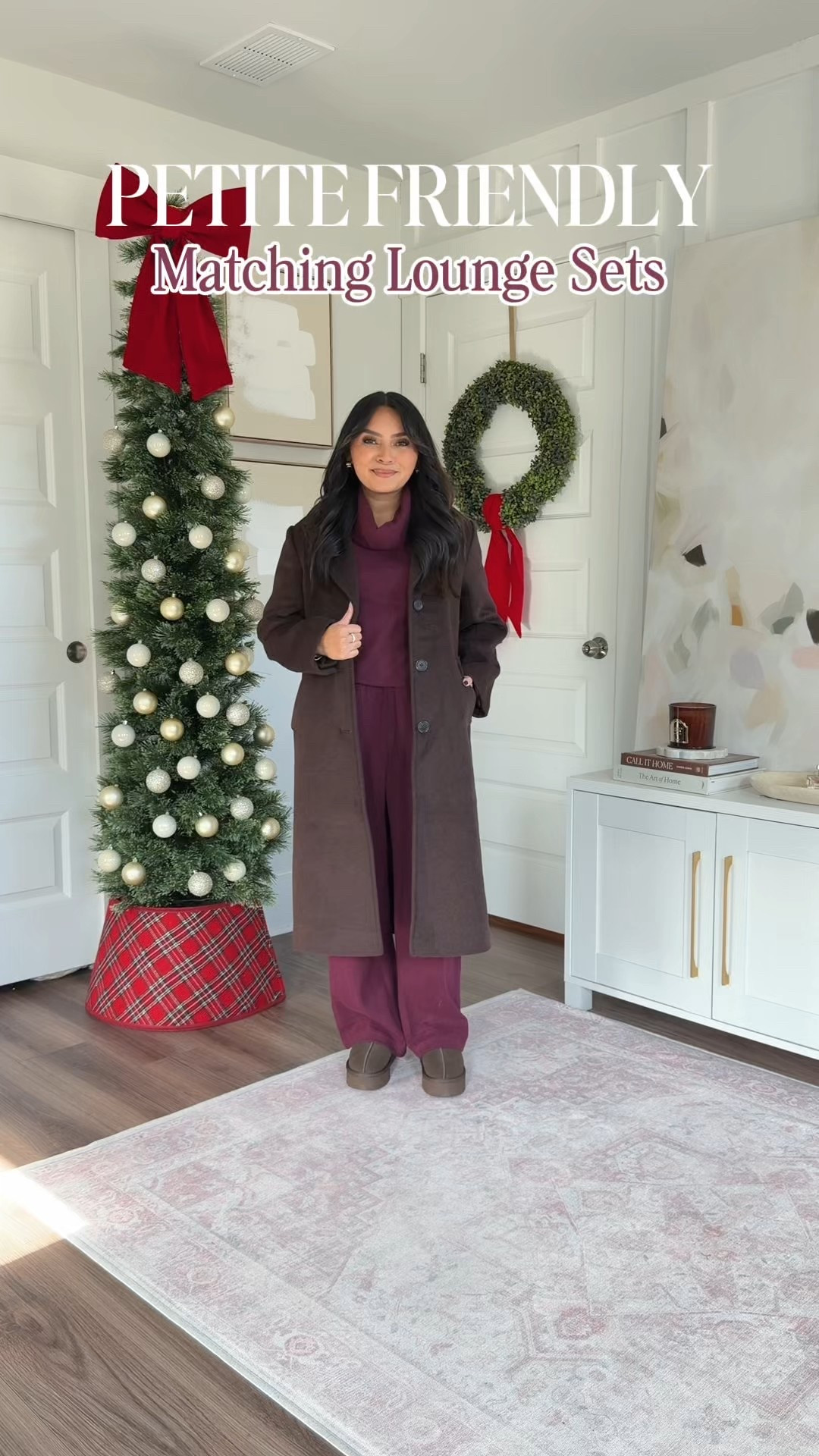 Petite friendly matching lounge sets!
For reference: I’m 5’0, 32b bra size, and 2/26 in bottoms, pear shaped. 
*Everything I share is unaltered! TTS means true to size. Between size 5-6.6 in shoes

Heather burgundy pullover size xxs TTS
Heather burgundy straight leg sweat pants size small petite TTS
Dark coffee brown coat size xs petite TTS
Dark brown slippers size 5 TTS

Brown waffle henley top size xs TTS
Brown waffle henley pants small TTS
Ugg platforms boots size 5 TTS
Camel coat size xs petite TTS


Navy cropped sweatshirt size small TTS
Navy wide leg pants in color navy size xs, 27” inseam TTS
Faux fur vest size xs petite TTS
Ecru mesh color sneakers size 6 TTS

Very Black half zip pullover size xs TTS
Very Black wide leg pants size xs petite TTS
Red wine burgundy coat size xs petite TTS
White tee size xs petite TTS
Shadow Red/ White/Chalk White size 6 TTS


Truffle brown tunic size xs TTS
Truffle brown wide leg pants size xs petite TTS
Ugg platforms boots size 5 TTS
Khaki oversized cardigan size small TTS


petite loungewear
petite cozy outfits
petite matching sets
petite travel outfit
petite airport outfit
winter loungewear
cozy matching sets
petite athleisure
comfy lounge set
petite casual outfits
winter travel outfits
everyday cozy style
petite errand outfits
petite capsule wardrobe
petite friendly outfits
Rachelmirandablog
Honeysweetpetite
Honey sweet petite
Black friday
Cyber weekend


Comment SHOP below to receive a DM with the link to this post on my LTK ⬇ https://liketk.it/5D0DA #ltkpetite #ltktravel #ltksalealert

#LTKPetite #LTKHoliday #LTKSaleAlert