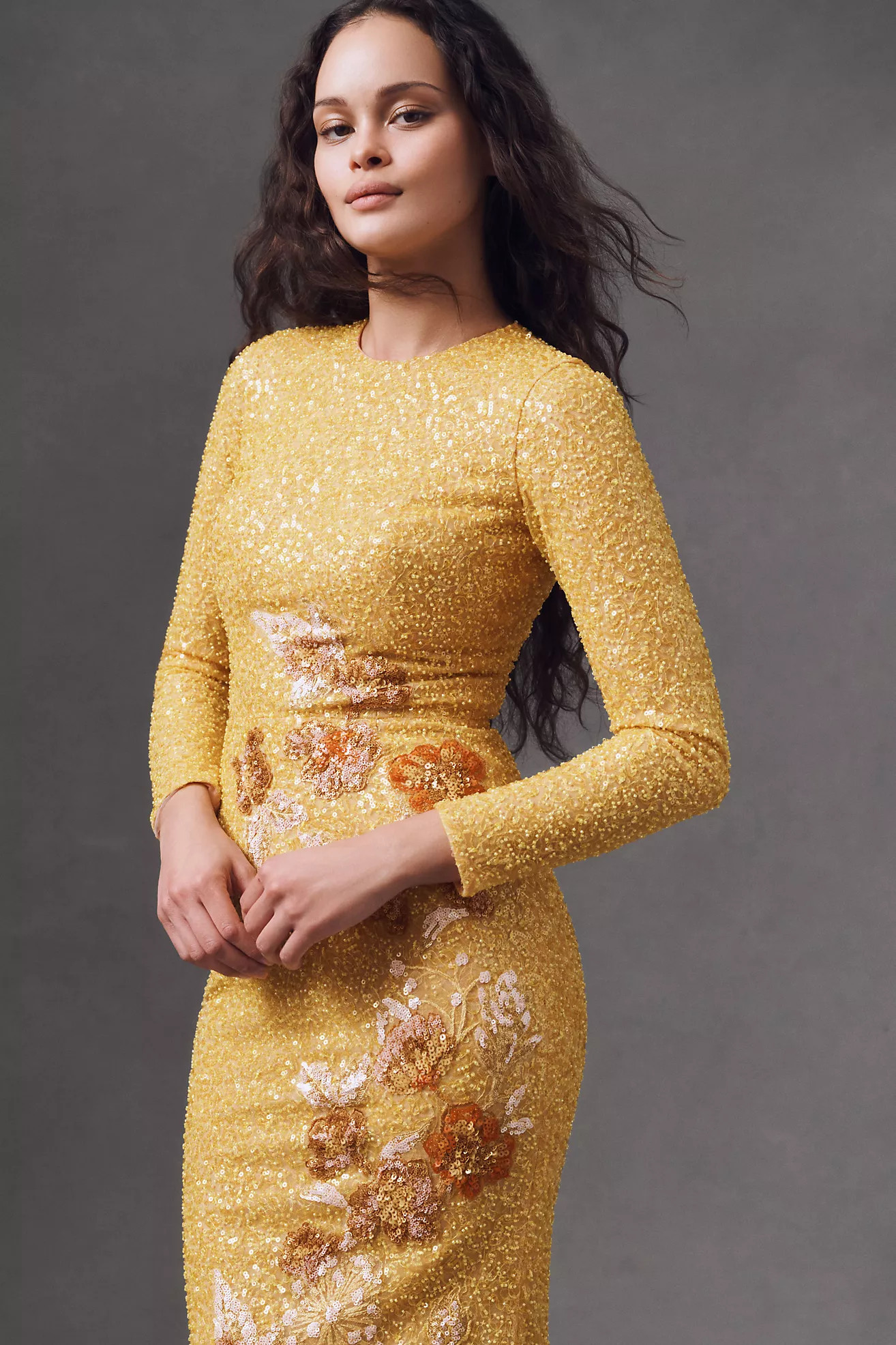 Helsi Shalom Sequin Floral Appliqué Column Maxi Dress | Anthropologie (US)