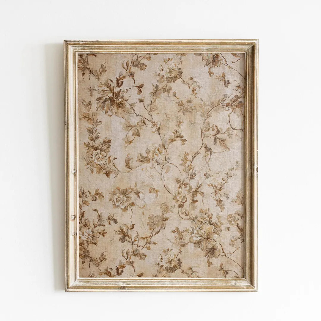 Vintage Floral Wall Art Print - Beige Botanical Decor - Shabby Chic Distressed Flowers - Printabl... | Etsy (US)