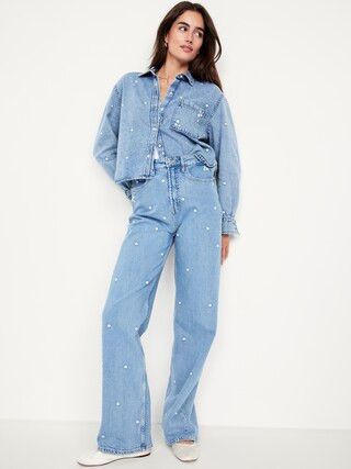 Jean Button-Down Cropped Floral Shirt | Old Navy (US)