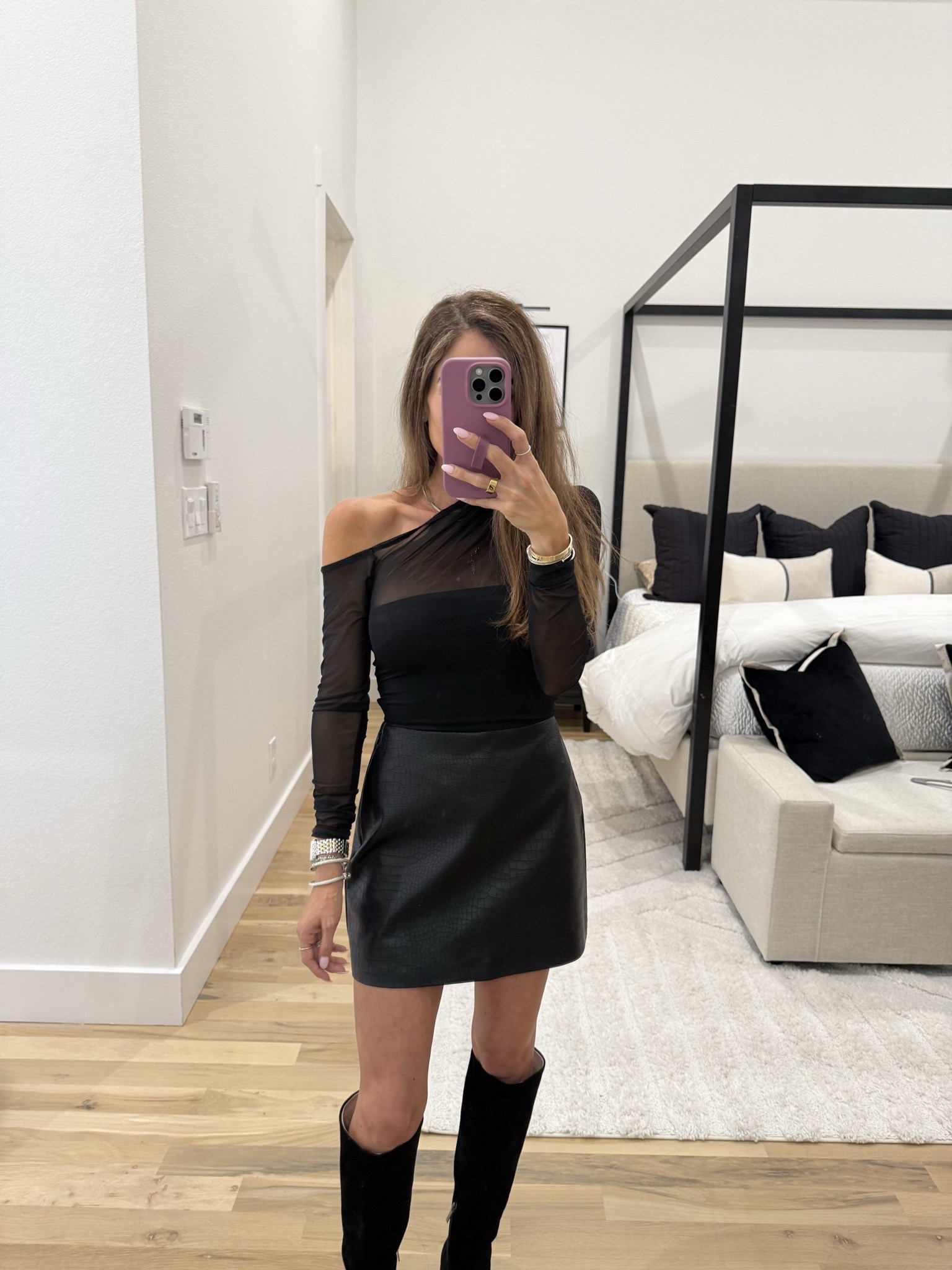 Date night outfit faux leather skirt off shoulder bodysuit 

#LTKPetite #LTKFindsUnder50 #LTKFindsUnder100