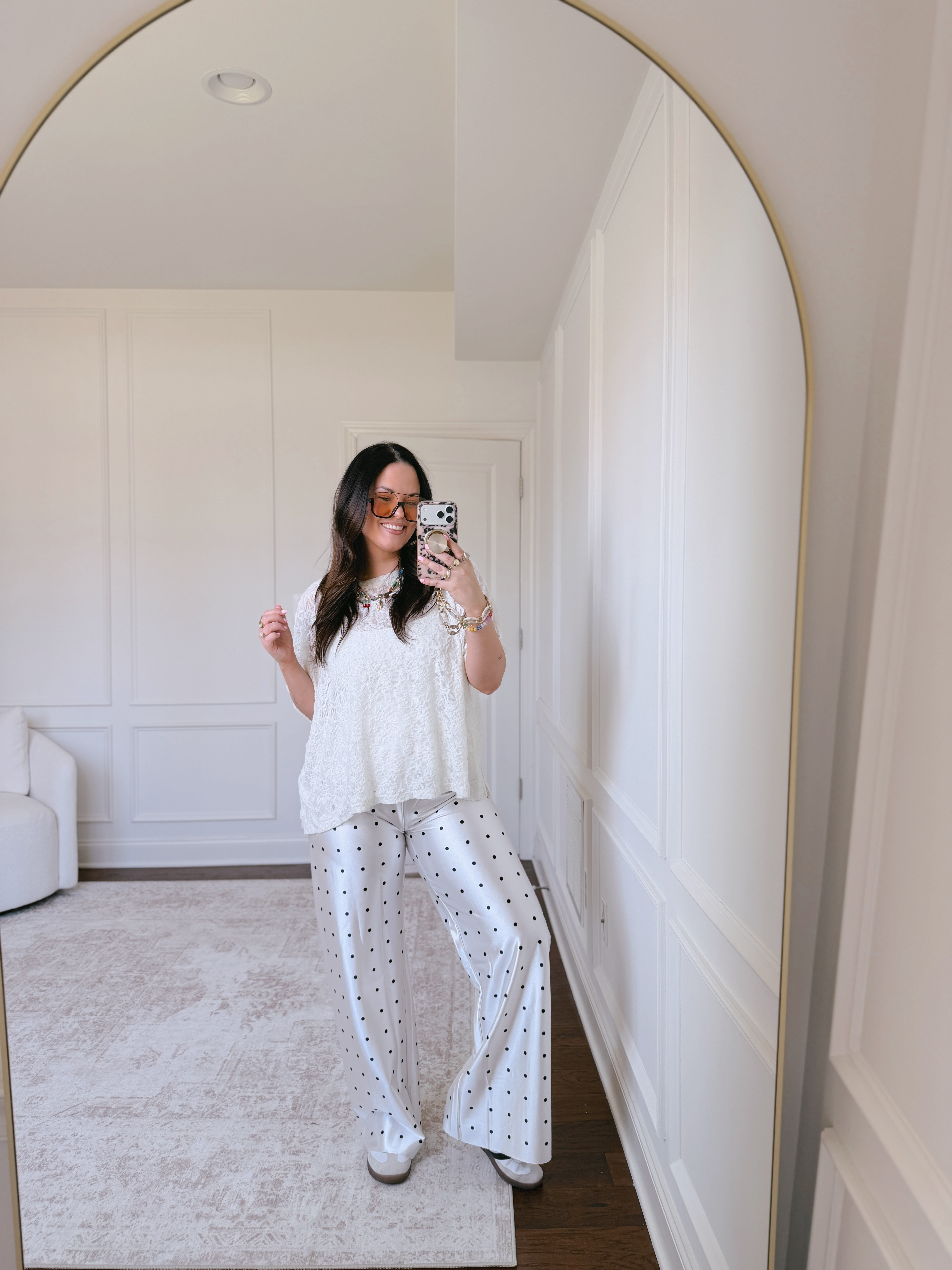 Love dressing down these wrinkle free satin pants with an oversized lace top.. so fun and casual.. wearing a large in both 

 #LTKootd #LTKSeasonal #LTKMidsize