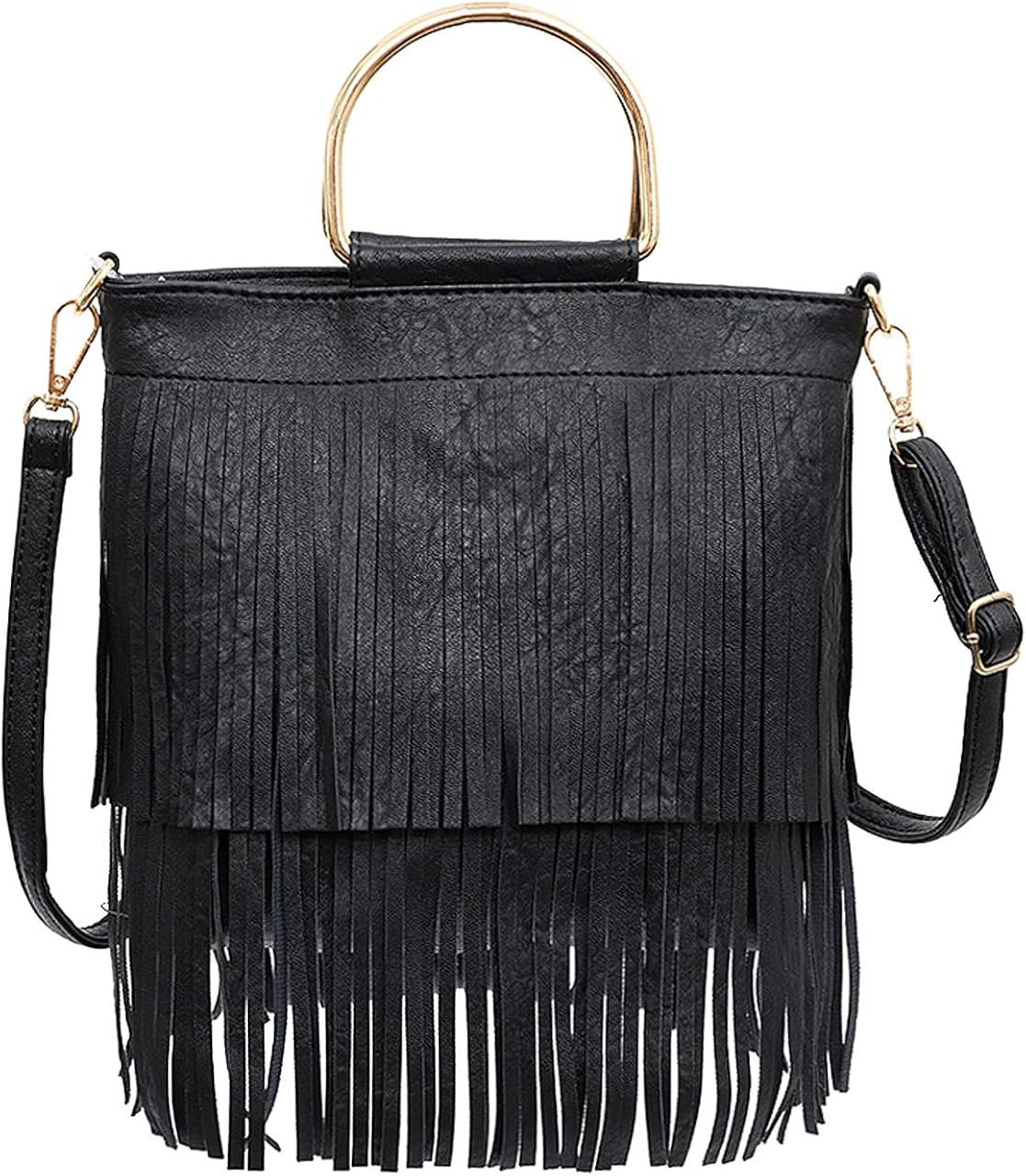 Ayliss Women Fringe Tassel Crossbody Bag Leather Shoulder Bag Hobo Handbag | Amazon (US)