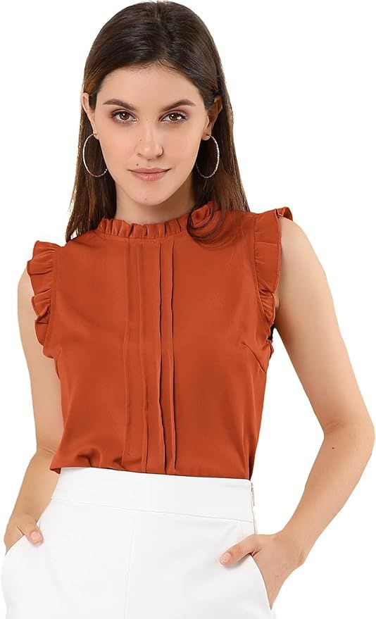 Allegra K Women's Ruffled Business Office 1950s Vintage Sleeveless Work Blouses Top | Amazon (US)