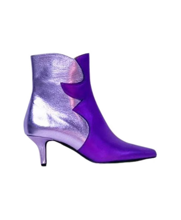 Paarse Metallic Leren Enkellaarsjes met Kitten Heel | Miinto (NL)