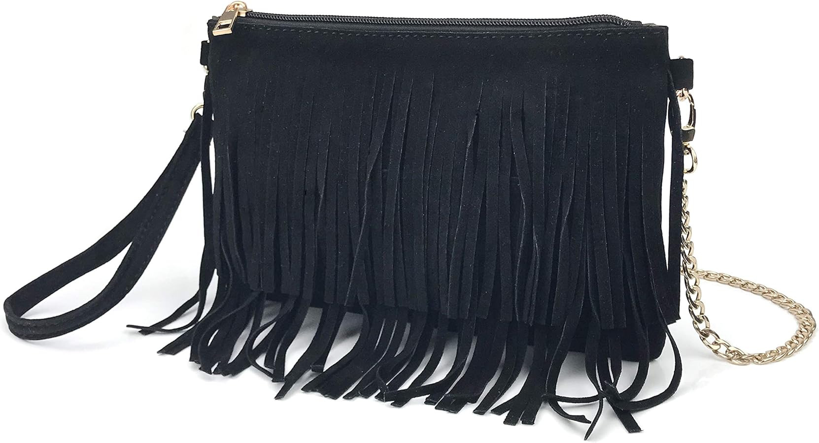 HOXIS Fringe Cross Body Bag Womens Small Shoulder Bag Top Zip Wristlet | Amazon (US)