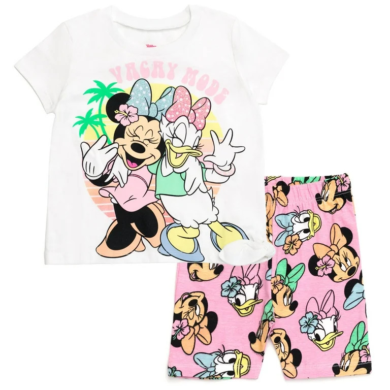 Disney Daisy Duck Minnie Mouse T-Shirt and Bike Shorts Outfit Set Toddler to Big Kid | Walmart (US)