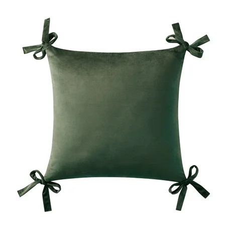 My Texas House 20" x 20" Green Velvet Bow Decorative Pillow Cover | Walmart (US)