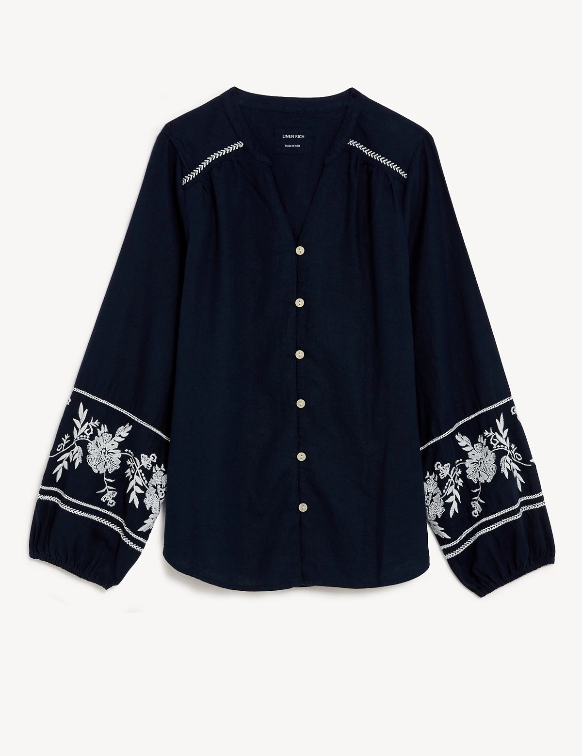 Linnenrijke blouse met V-hals en borduurwerk | Marks and Spencer Benelux