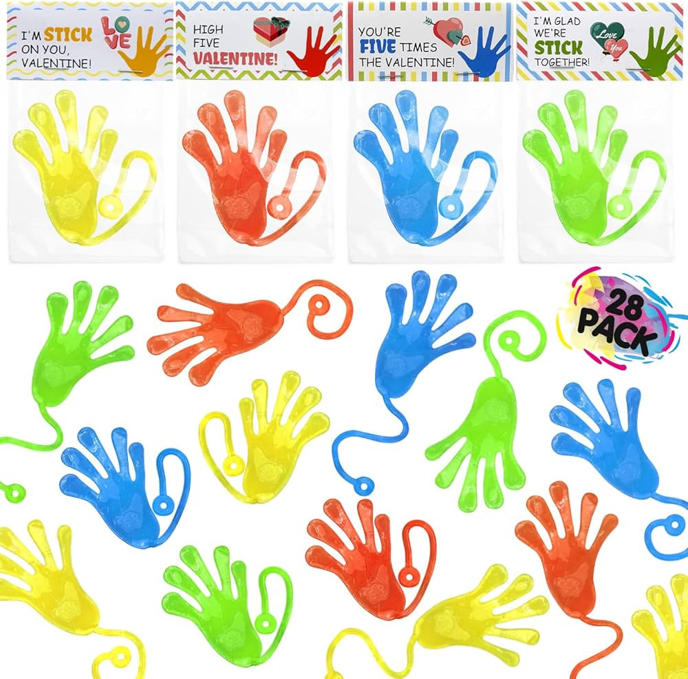 GoForward 28 Packs Valentine Day Gift Cards for Kids School Classroom Sticky Hands with Card Head... | Amazon (US)
