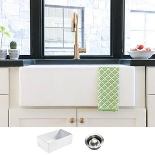 Bradstreet II Farmhouse Fireclay 30 in. Single Bowl Kitchen Sink in Crisp White with Disposal Dra... | The Home Depot