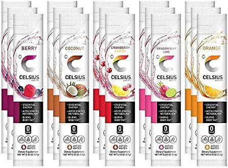 Celsius On-The-Go Powder Sticks - 5 Flavor Variety Pack | Berry, Orange, Coconut, Dragonfruit Lim... | Amazon (US)