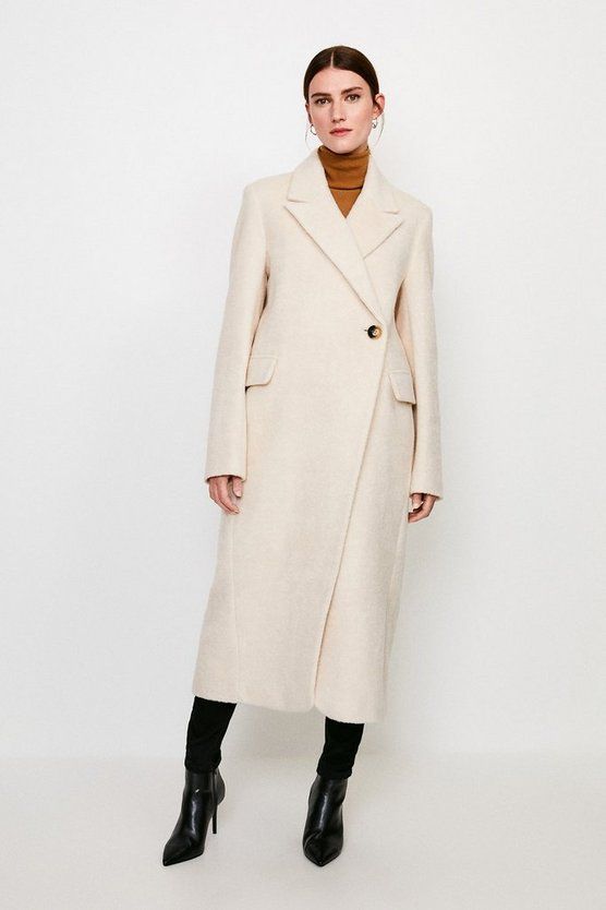 Texture Asymmetric Button Wrap Coat | Karen Millen UK & IE