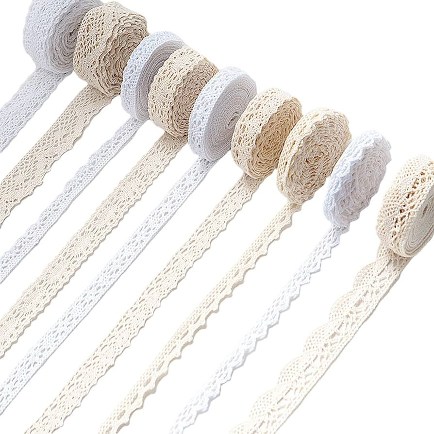 Ribbon Lace 45 Yards Vintage Ribbon Cotton Lace Craft Lace Crochet Sewing for Gift Package Wrappi... | Amazon (US)